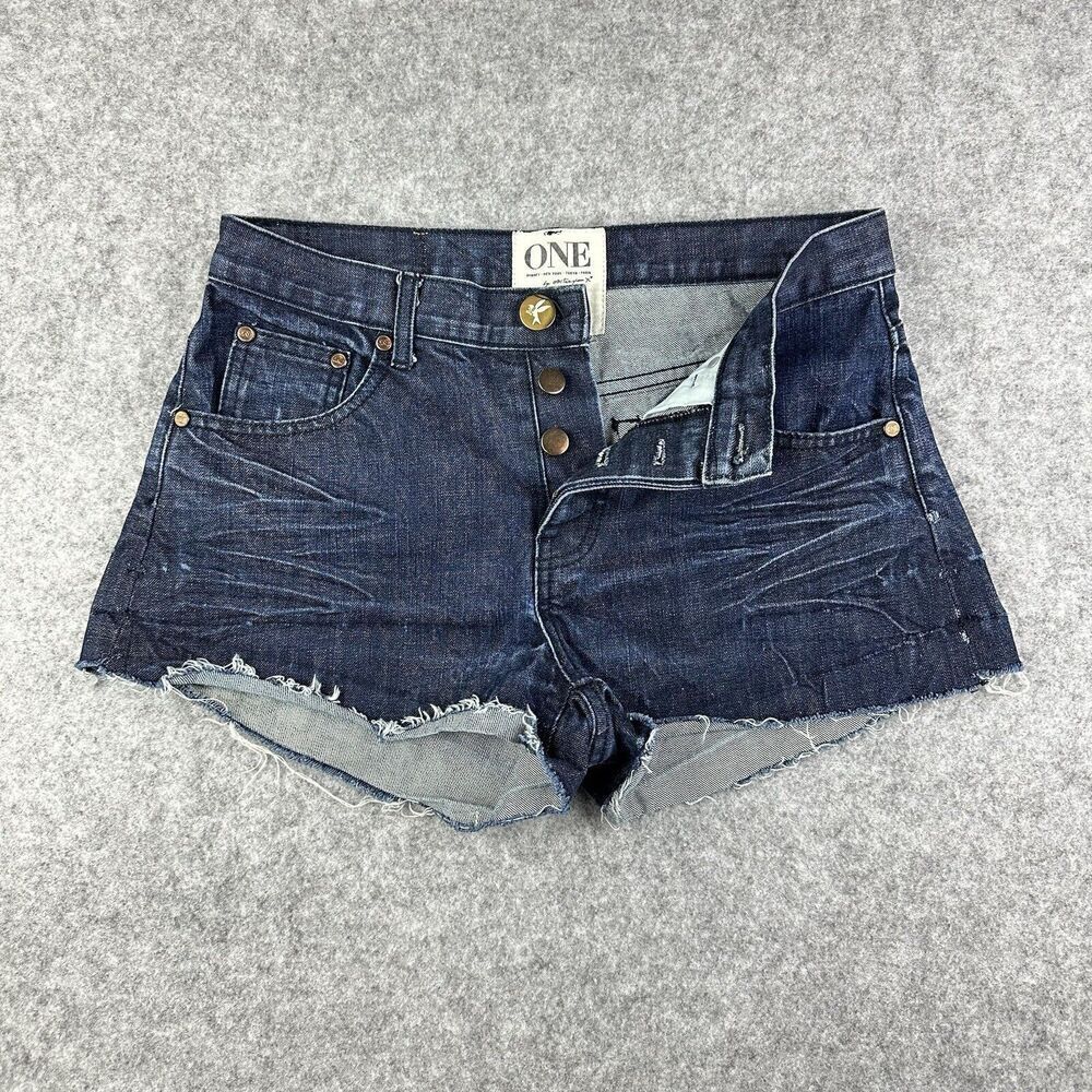 One Teaspoon Jean Shorts Womens 26 Bandits Relaxed Long Rise Button Fly Twisted